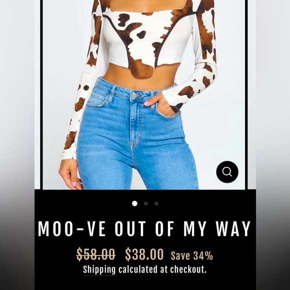 MOO-VE OUT OF MY WAY Cow Spot Square Neck & Cropped Body Long Sleeve Crop Shirt - Picture 10 of 10